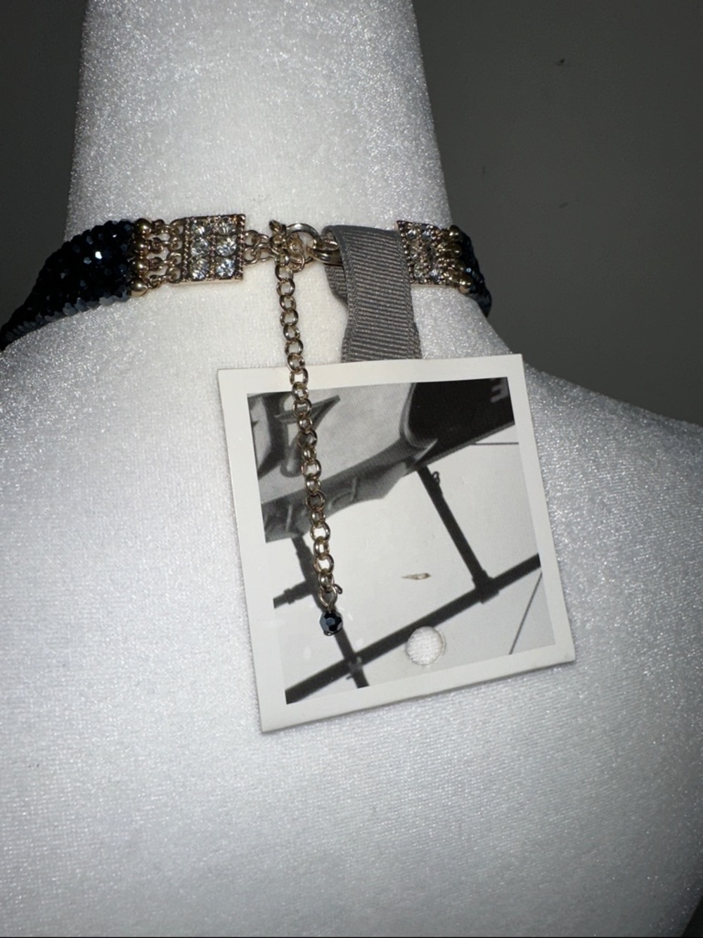 Anthropologie Gold and Blue Crystal Medallion Necklace - Picture 8 of 10